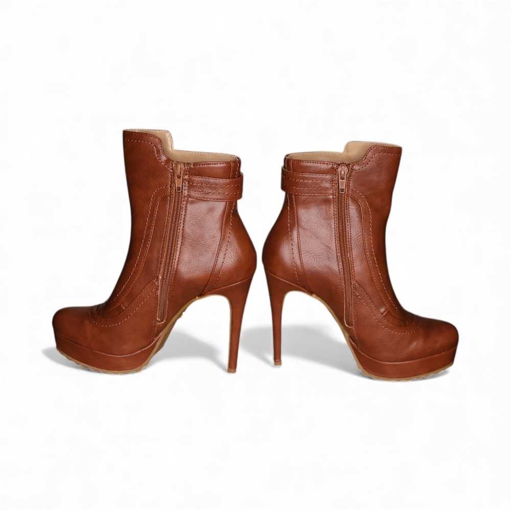 Thalia Sodi Cara Zipper Buckle Platform Heel in Cognac Women’s size 7M (US) - Picture 7 of 9